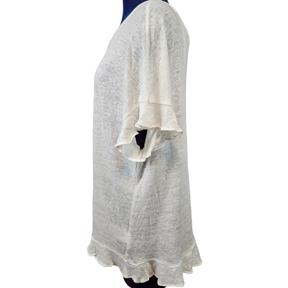 NWT Anthropologie Eri + Ali Cream Linen Split Back Ruffle Top Size Large - Picture 4 of 10